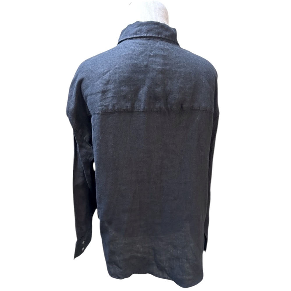 100%LINEN Nicole Miller L/S Shirt Tortoise Shell Buttons EUROPEAN GROWN FLAX M - Picture 4 of 6